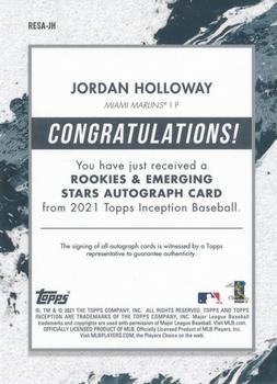 2021 Topps Inception - Rookies & Emerging Stars Autographs Orange #RESA-JH Jordan Holloway Back