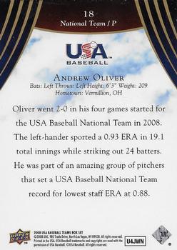 2008-09 USA Baseball #18 Andrew Oliver Back