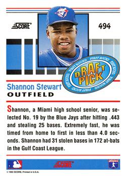 1993 Score #494 Shannon Stewart Back