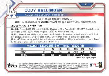 2021 Bowman - Blue #80 Cody Bellinger Back