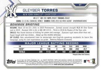 2021 Bowman - Blue #97 Gleyber Torres Back