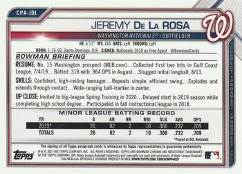 2021 Bowman - Chrome Prospect Autographs #CPA-JDL Jeremy De La Rosa Back