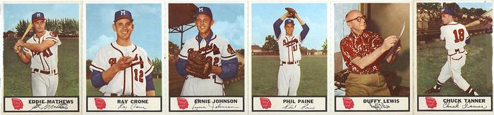 1955 Johnston Cookies - Panels #NNO Eddie Mathews / Ray Crone / Ernie Johnson / Phil Paine / Duffy Lewis / Chuck Tanner Front