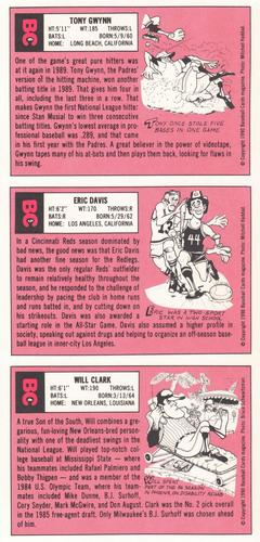 1990 Baseball Cards Magazine '69 Topps Repli-Cards - Panels #4-6 Will Clark / Eric Davis / Tony Gwynn Back