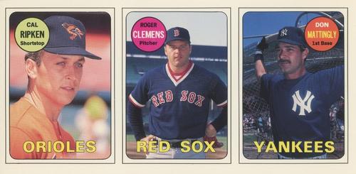 1990 Baseball Cards Magazine '69 Topps Repli-Cards - Panels #55-57 Don Mattingly / Roger Clemens / Cal Ripken Front
