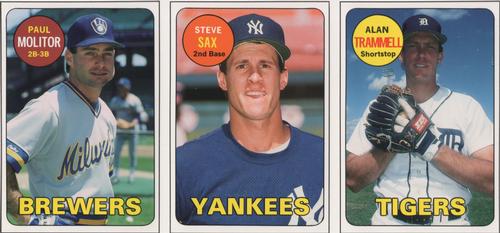 1990 Baseball Cards Magazine '69 Topps Repli-Cards - Panels #64-66 Alan Trammell / Steve Sax / Paul Molitor Front