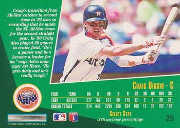 1993 Select #25 Craig Biggio Back