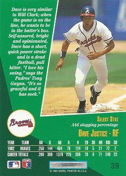 1993 Select #39 Dave Justice Back