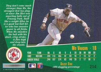 1993 Select #214 Mo Vaughn Back
