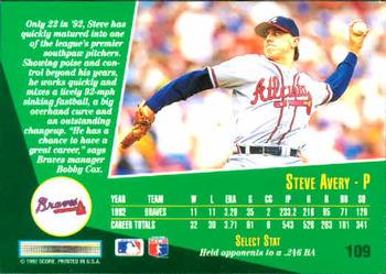 1993 Select #109 Steve Avery Back