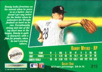 1993 Select #215 Randy Myers Back