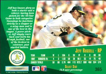 1993 Select #365 Jeff Russell Back