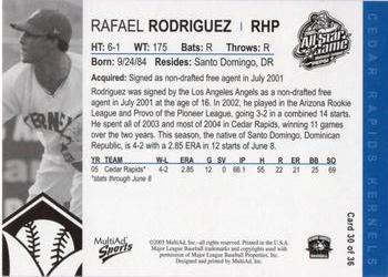2005 MultiAd Midwest League All-Stars Eastern Division #30 Rafael Rodriguez Back