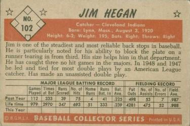 1953 Bowman Color #102 Jim Hegan Back