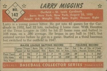 1953 Bowman Color #142 Larry Miggins Back