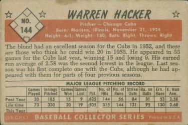 1953 Bowman Color #144 Warren Hacker Back