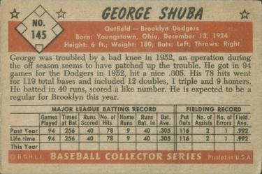 1953 Bowman Color #145 George Shuba Back