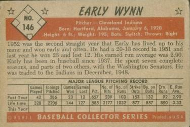 1953 Bowman Color #146 Early Wynn Back