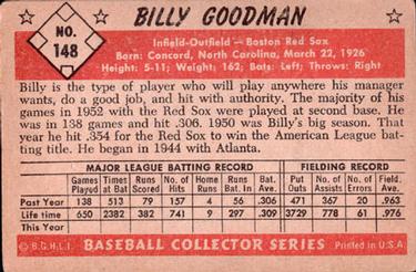 1953 Bowman Color #148 Billy Goodman Back