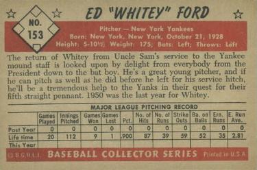 1953 Bowman Color #153 Whitey Ford Back