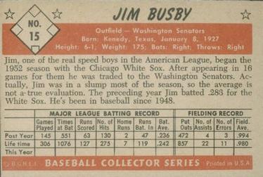 1953 Bowman Color #15 Jim Busby Back