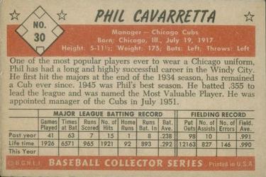 1953 Bowman Color #30 Phil Cavarretta Back