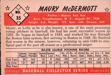 1953 Bowman Color #35 Maury McDermott Back