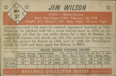 1953 Bowman Color #37 Jim Wilson Back