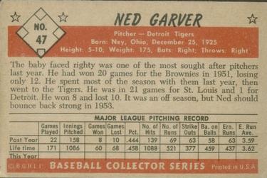 1953 Bowman Color #47 Ned Garver Back