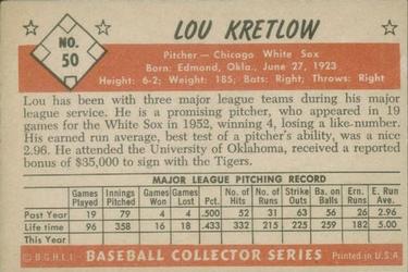 1953 Bowman Color #50 Lou Kretlow Back