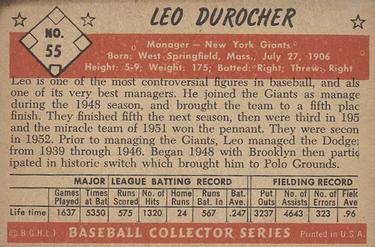 1953 Bowman Color #55 Leo Durocher Back