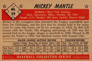 1953 Bowman Color #59 Mickey Mantle Back