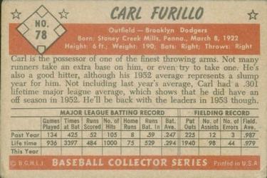 1953 Bowman Color #78 Carl Furillo Back