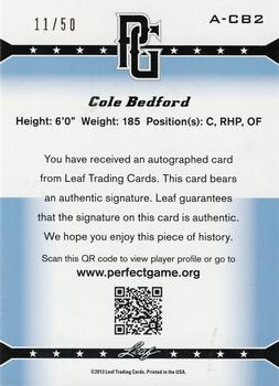 2013 Leaf Perfect Game - Autographs Gold #A-CB2 Cole Bedford Back