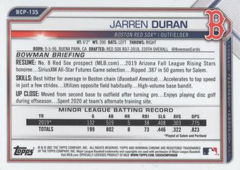 2021 Bowman Sapphire Edition #BCP-135 Jarren Duran Back
