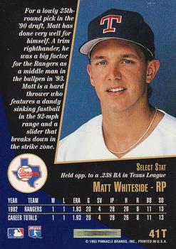 1993 Select Rookie & Traded #41T Matt Whiteside Back