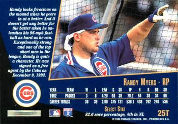 1993 Select Rookie & Traded #25T Randy Myers Back
