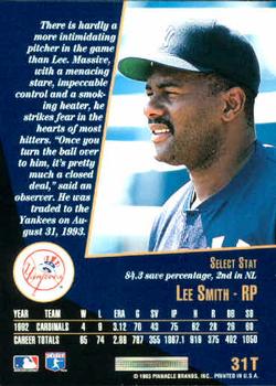 1993 Select Rookie & Traded #31T Lee Smith Back