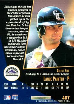 1993 Select Rookie & Traded #48T Lance Painter Back