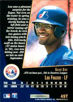 1993 Select Rookie & Traded #49T Lou Frazier Back