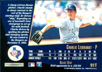 1993 Select Rookie & Traded #91T Charlie Leibrandt Back