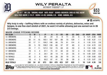 2022 Topps #653 Wily Peralta Back