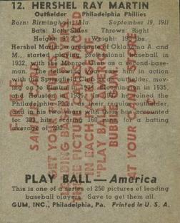 1939 Play Ball - Samples #12 Hershel Martin Back
