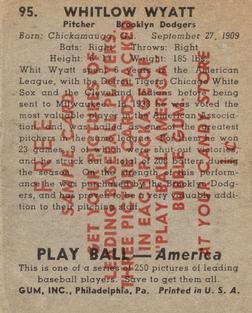 1939 Play Ball - Samples #95 Whit Wyatt Back