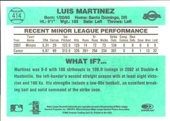 2002 Donruss The Rookies - 2002 Donruss Originals Update #414 Luis Martinez Back