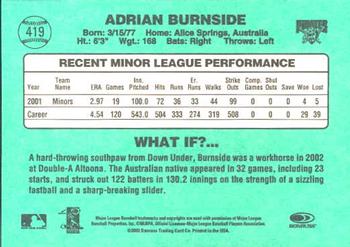 2002 Donruss The Rookies - 2002 Donruss Originals Update #419 Adrian Burnside Back