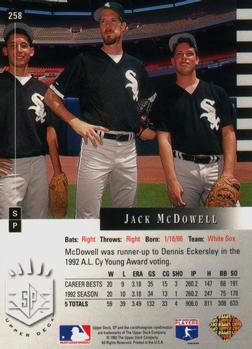 1993 SP #258 Jack McDowell Back