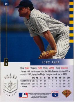 1993 SP #66 John Jaha Back