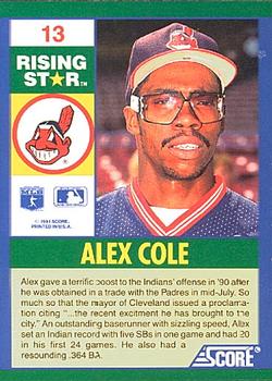 1991 Score 100 Rising Stars #13 Alex Cole Back
