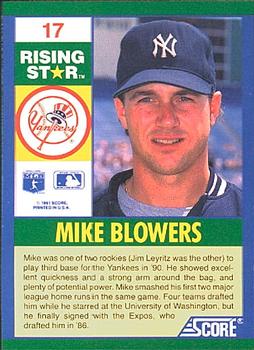 1991 Score 100 Rising Stars #17 Mike Blowers Back
